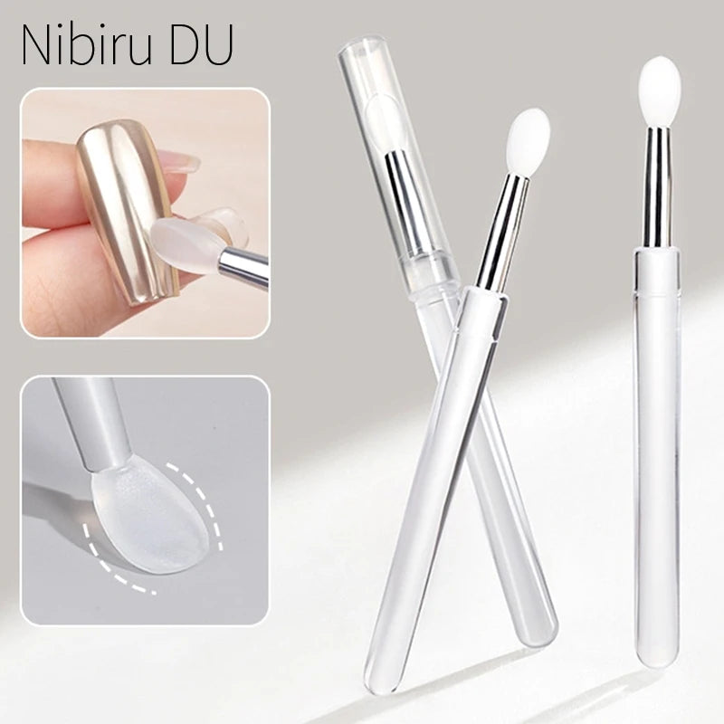 3Pcs Silicone Nail Brush Set with Cover, Manicure Silicone Applicator for Applying Nail Chrome Powder & Pigment