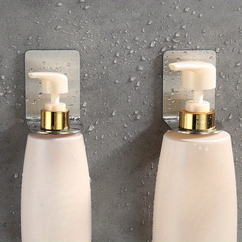 2pcs Stainless Steel Wall-Mounted Bottle Hooks,Refillable Shampoo Container Hanger Bathroom Accessories,Hook For Wall