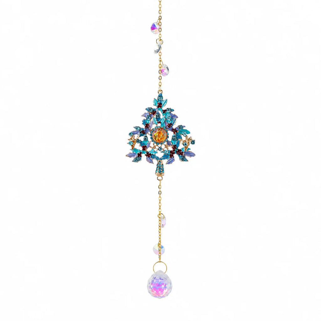 Crystal Christmas Tree Suncatcher Hanging Ornament with Rainbow Prism Ball, Sparkling Window Decor for Home Garden Gift
