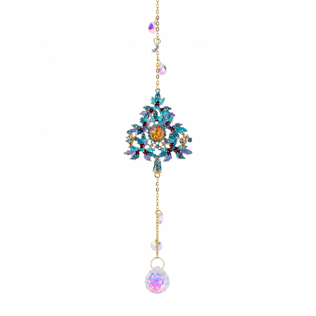 Crystal Christmas Tree Suncatcher Hanging Ornament with Rainbow Prism Ball, Sparkling Window Decor for Home Garden Gift