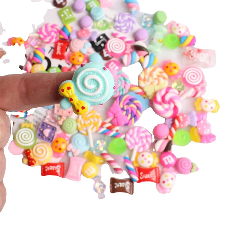 20PCS Multi Shape Kawaii Accessories Nail Art Charms Sweet Candy Gummy Bear Lollipop Resin Nail Art Rhinestion Decoration