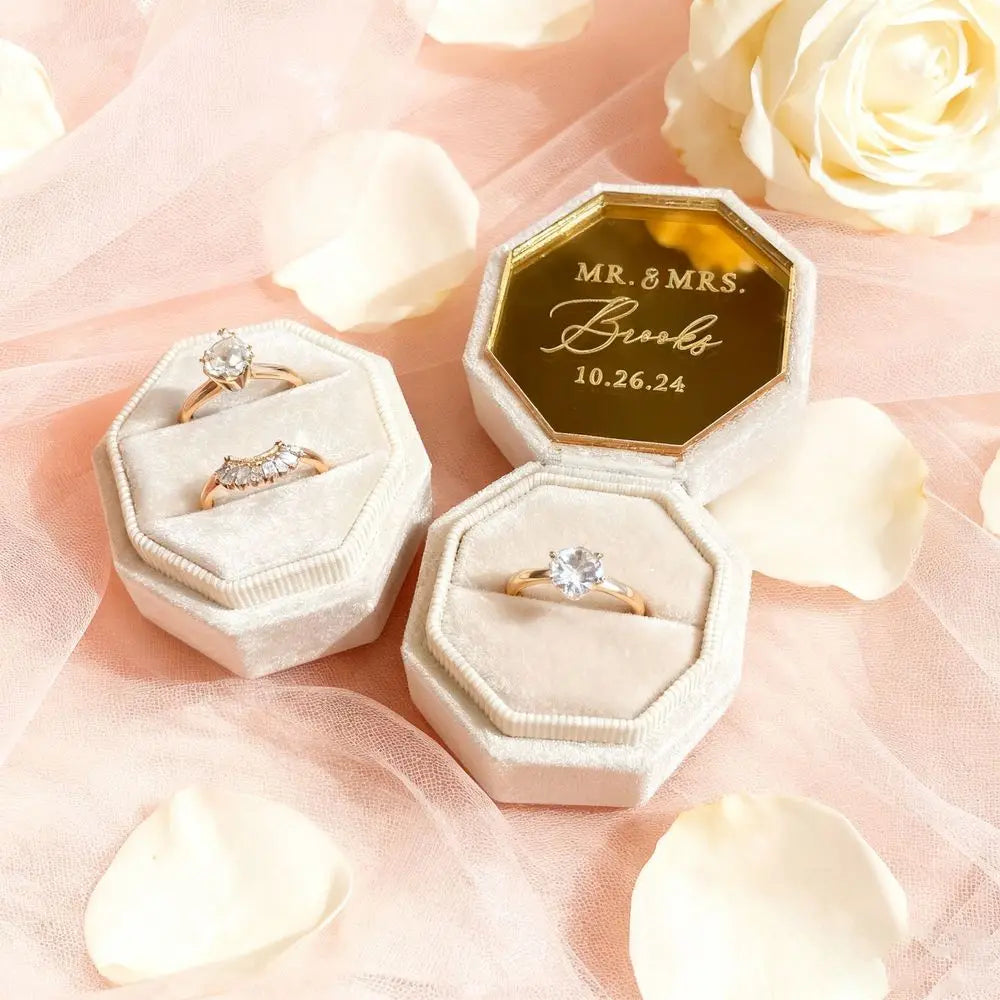 Personalised Acrylic Topper Velvet Ring Box Wedding Octogon Ring Box Engagement Proposal Idea Double/Triple Slots Ring Holder