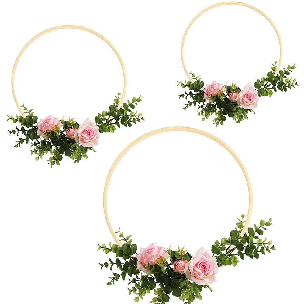 2Pcs Wooden Bamboo Floral Hoop Wreath Macrame Craft Hoop Rings For DIY Wedding Wreath Decor Dream Catcher Wall Hanging Crafts