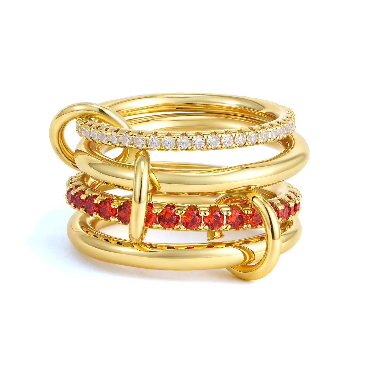Gothic Multi-layer Metal Two-tone Stacking Rings for Women PVD Waterproof Stainless Steel CZ Zircon Finger Ring Designer Jewelry
