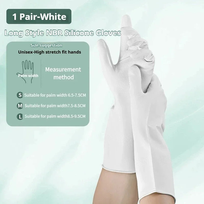 1Pair NBR Dishwashing Gloves Extra Long Thick Nonslip Wearresistant Kitchen Housework Cleaning Car Washing Clothes Rubber Gloves