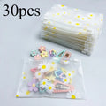 30Pcs Daisy Print Frosted Zipper Bags Transparent Plastic Storage Pouch Reusable Seal Bag For Jewelry Cosmetic Stationery Travel