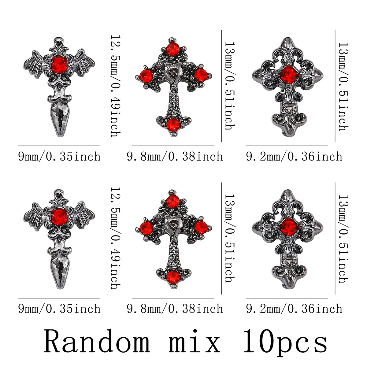10pcs/pack Punk Style Three-Dimensional Cross Personalized Nail Art Alloy Decoration, Halloween Dark Style Cross DIY Decoration