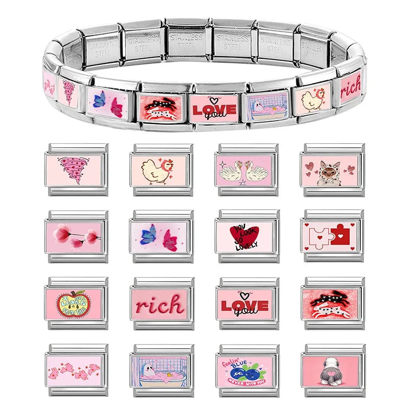 New 2026 Women's Fashion Caution You Might fall in love Me Italian Charms Links Fit 9mm Stainless Steel Bracelet Making Jewelrys