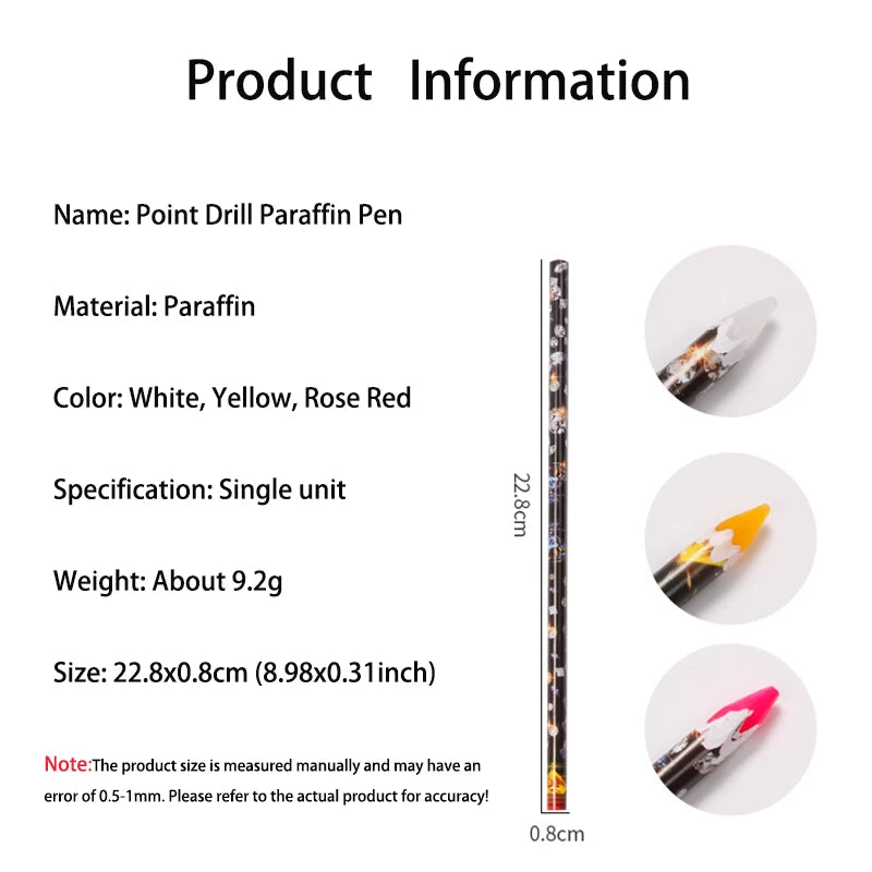 5Pcs Wax Pencil For Rhinestone Nail Point Drill Wax Pen Diamond Art Dotting Pen Self Adhesive Resin Picker Pencil Nail DIY Decor