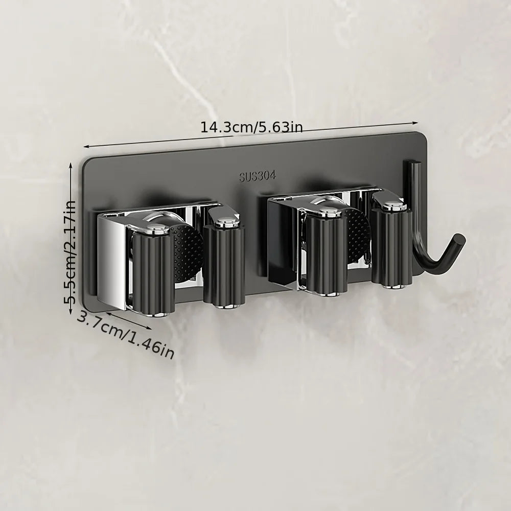 Self-Adhesive No-Drill Mop And Broom HolderStainless Steel Hooks for Kitchen Toilet Bathroom Organization Storage Solution