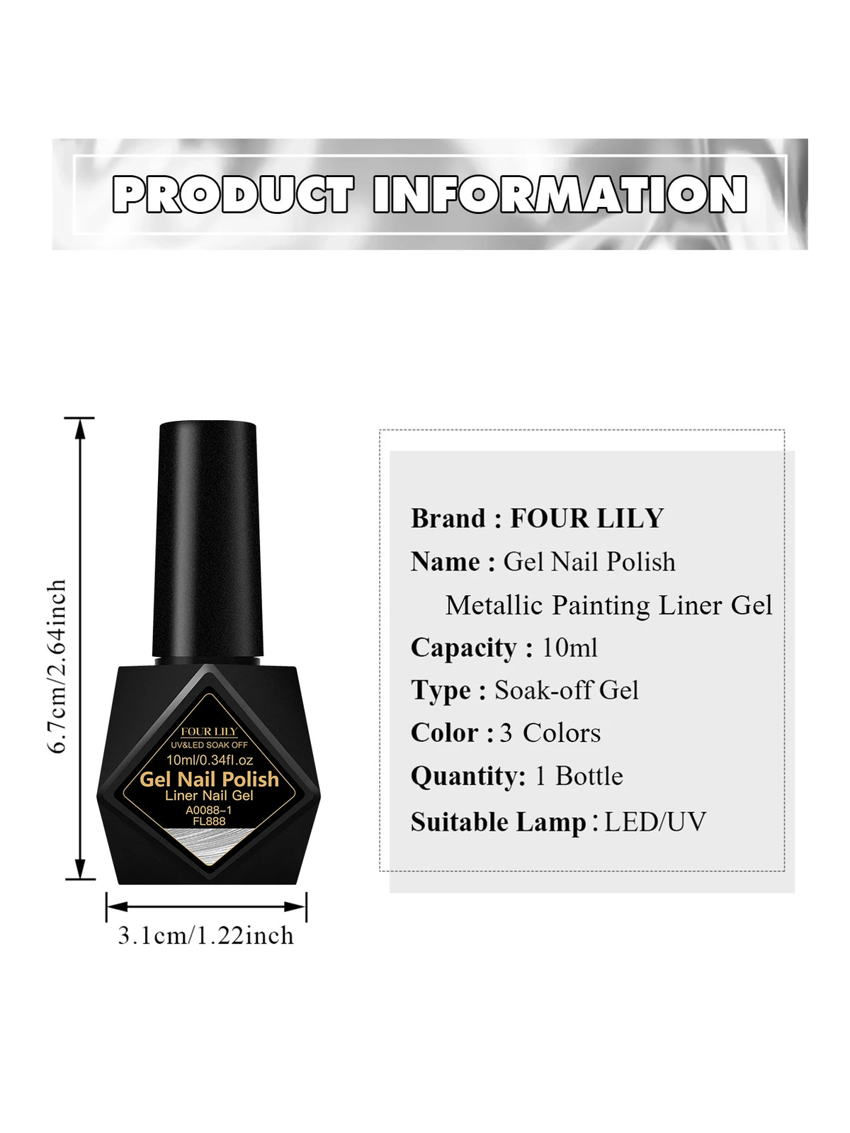 FOUT LILY 10ml Metallic Painting Liner Gel Nail Polish, Super Bright Mirror Pull Line Graffiti Painting Stripe Gel Nail Varnish