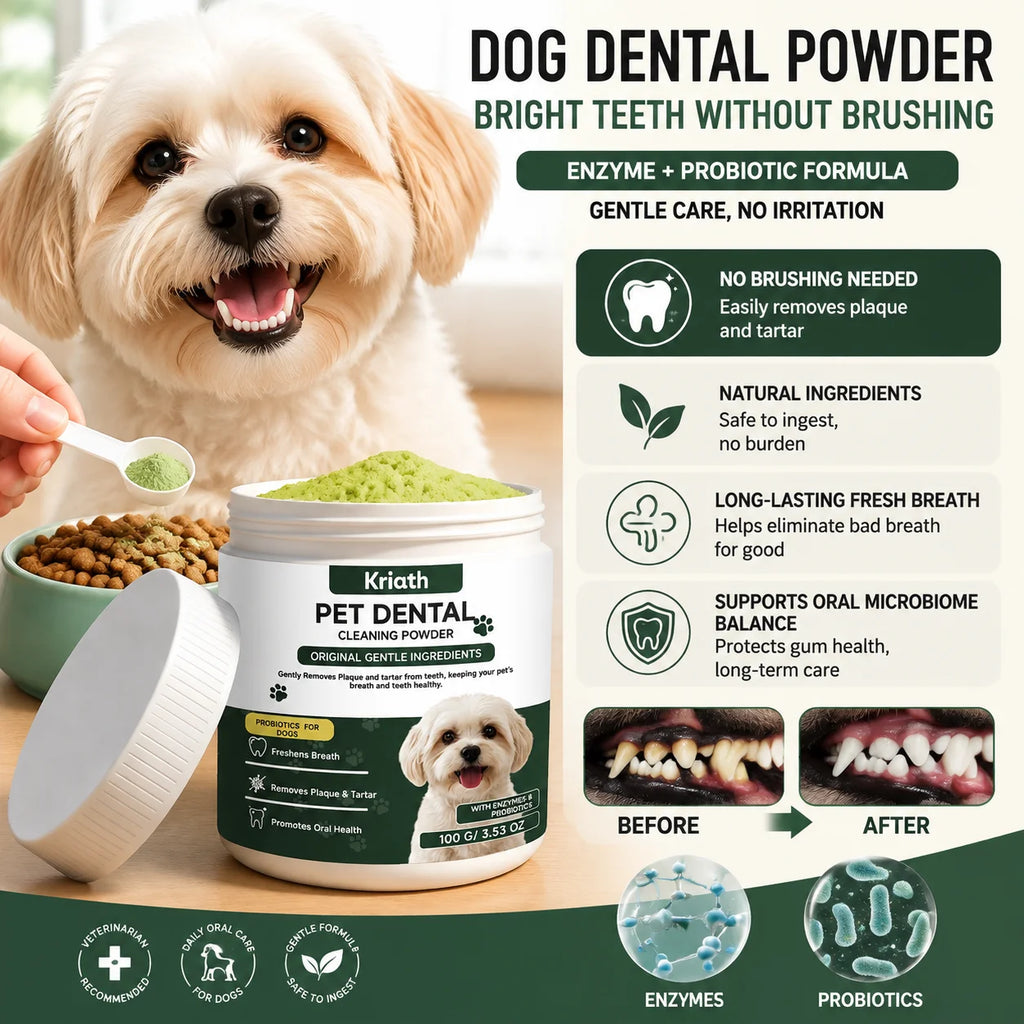 Natural Pet Dental Powder Cat Dog Breath Freshener Oral Health Care Clean Teeth Plaque Defense Enzyme Formula Pet Supplies