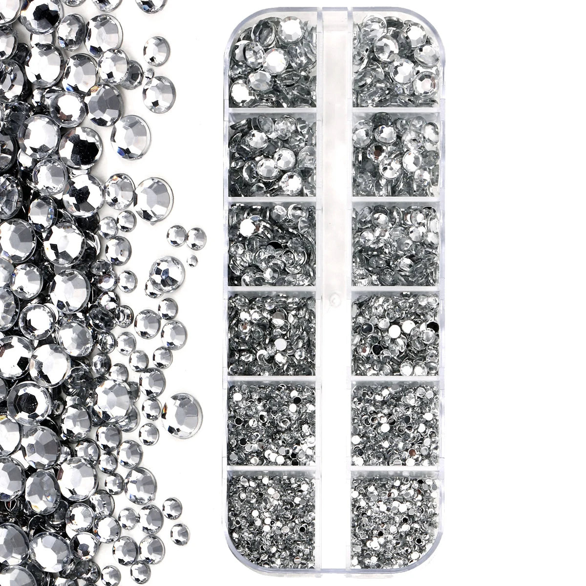 12Grids Colorful Mixed Glitter Nail Rhinestones Sparkly 2mm Mini Acrylic Flatback Diamonds Pink/Clear/Green Gems Manicure Parts