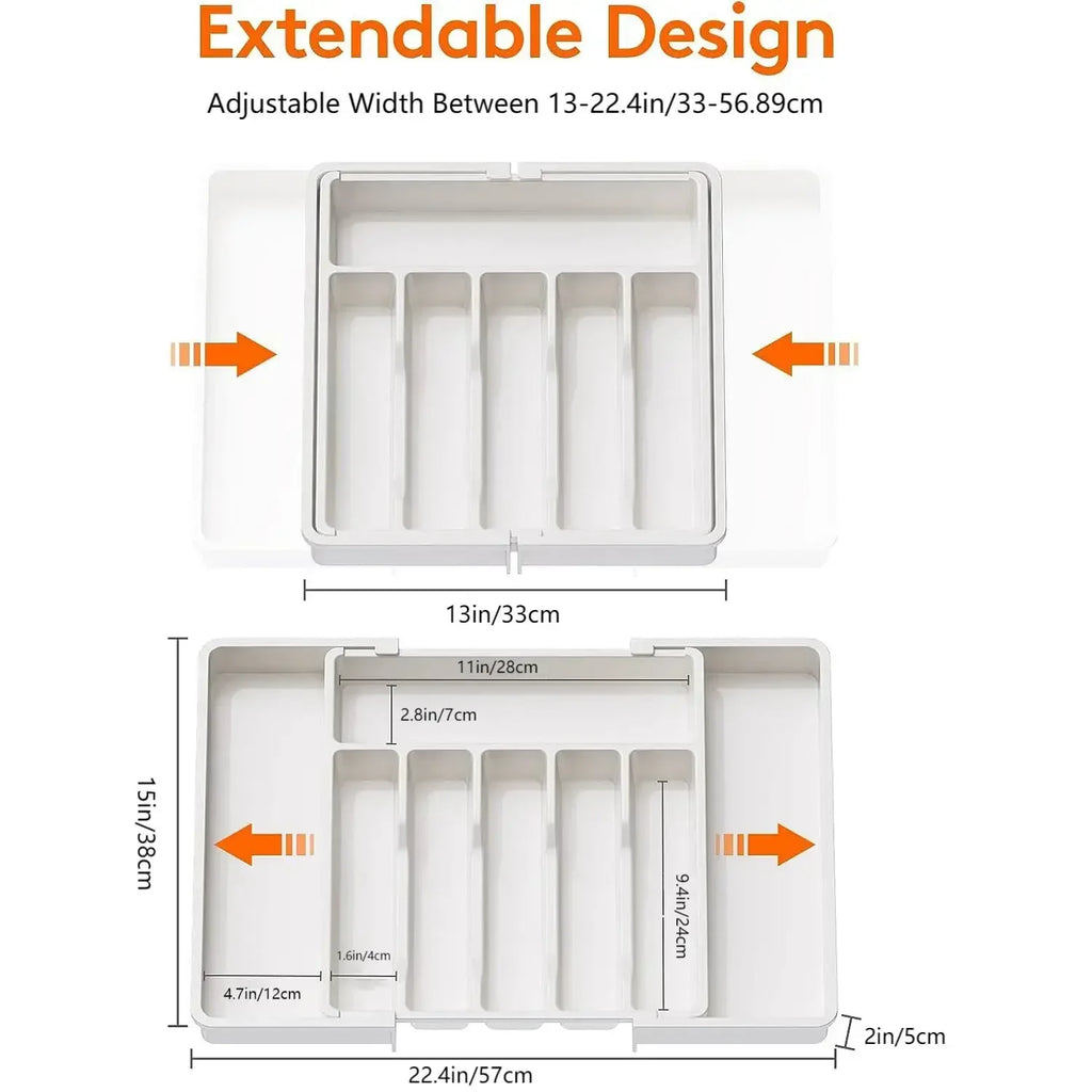 UpgradedAdjustable Cutlery Drawer Organizer Plastic Divided Storage Tray Space Saving Holder for Kitchen Knives Spoons Tableware