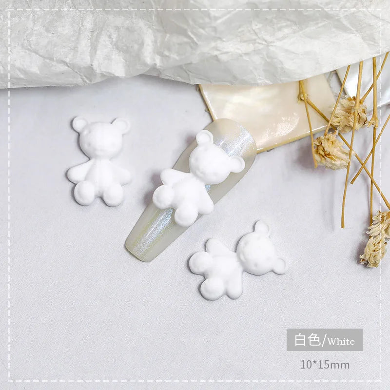 10pcs Pink Bear Nail Art Charms 3D Cute Cartoon 9 Colors Resin Bear Nail Jewelry Ornament DIY Kawaii Manicure Nail Accessories