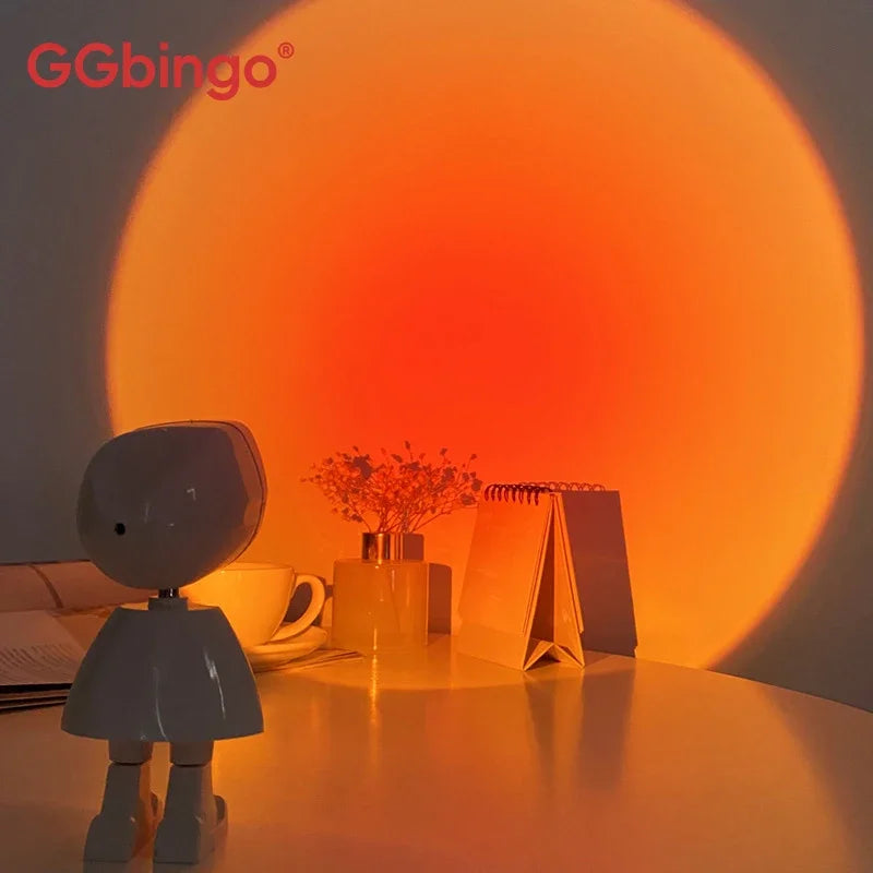 GGbingo Rechargeable Astronaut Robot Rainbow Projection Sun Lamp Table Night Light Sunset Lamp Dimming Bedroom Atmosphere Light