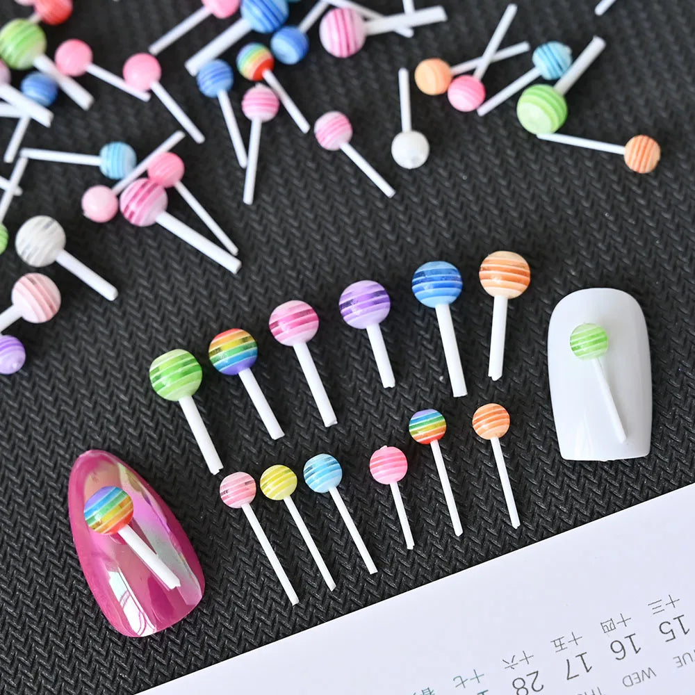 20/50/100Pcs Mixed Cute Lollipop Nail Art Charms 6mm 3D Kawaii Mini Summer Candy Nails Decorations DIY Crafts Manicure Accessory