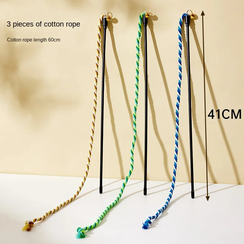 Simulation Feather Interactive Cat Toy Satin Ribbon Bell Cat Stick Toys Kitten Playing Teaser Wand Toy Cat Supplies Accessories