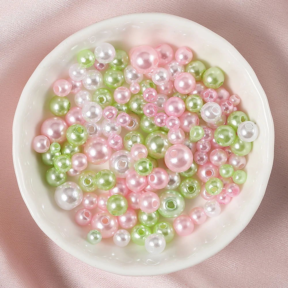About 150pcs 3-8mm Mixed Beads Colorful Imitation Pearls Plastic Beads for DIY Bracelet Necklace Jewelry Making Accessories