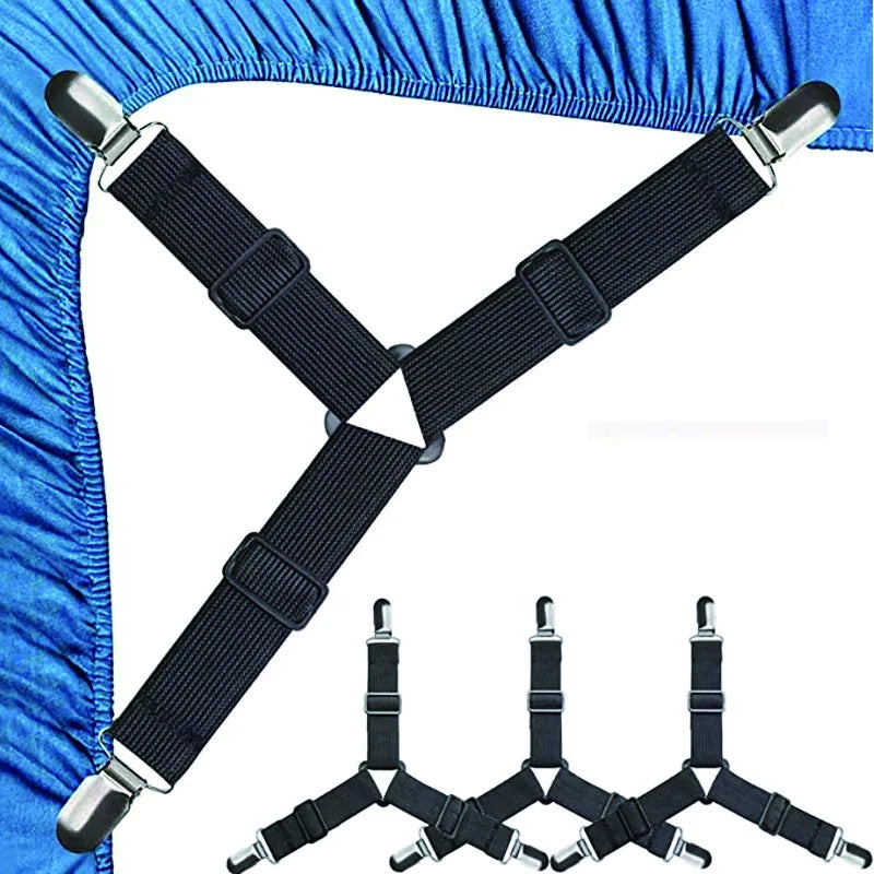 Universal Bedsheet Corner Tightener Clips Invisible Bedspread Secure Holder with Heavy-Duty Mattress Straps Sheets Slot Locks