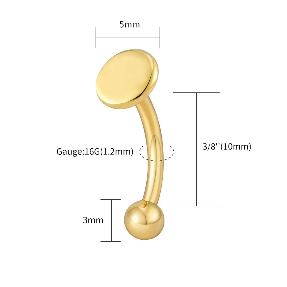 Right Grand ASTM F136 Titanium Round Disc Vertical Labret Stud 16G Curved Barbell Rook Earring Cartilage Ear Piercing Jewelry
