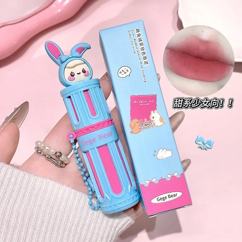 Gege Bear Cartoon Velvet Mist Long Lasting Lip Mud Smooth Matte High Pigment Natural Gentle Lip Gloss Lipstick Gift