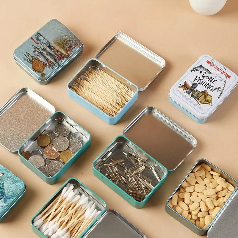 Cartoon Rectangular Tin Tobacco Flip Cover Case Small Card Fishing Tool Storage Box Packaging Iron Box Hairpin Jewelry Metal Box