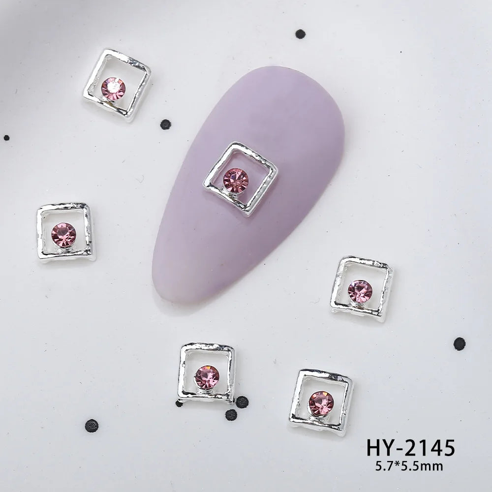 10Pcs Pink Alloy Collection Nail Art Charm 3D Shiny Diamond Crystal Gem Sliver Metal Nail Ornament DIY Exquisite Nail Decoration