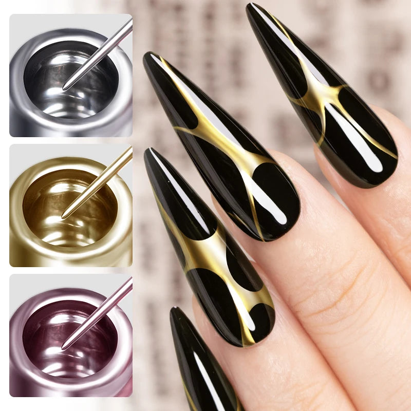 AWStorG 1/3 Pcs Metallic Liner Paint Gel Nail Polish Chrome Mirror Metal Effect Super Bright French  Semi Permanent  UV LED Gels