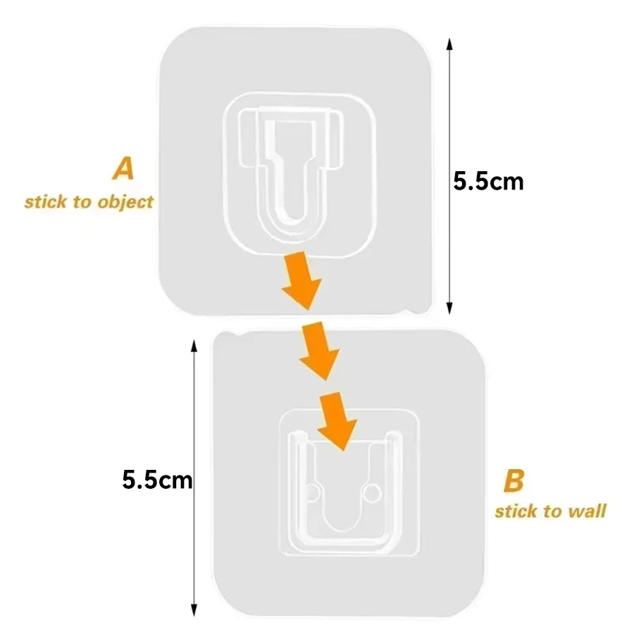 60-10pcs Double-Sided Self Adhesive Wall Hooks Strong Sticky Transparent Traceless Kitchen Bedroom Wall Hook Storage Holders