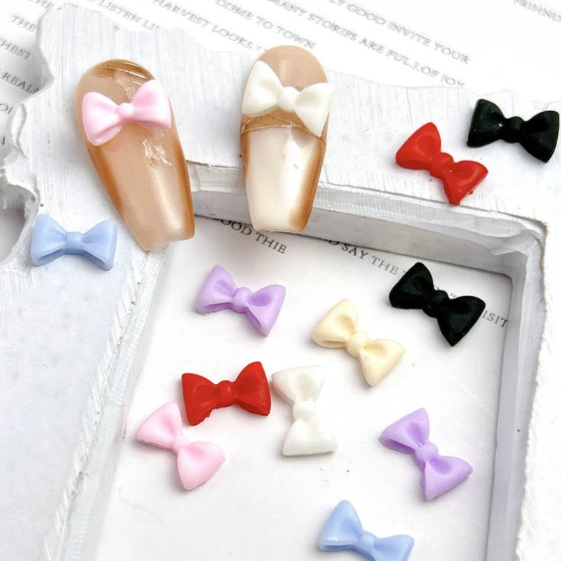 50pcs 3D Aurora Clear Resin Bow Nail Art Charms Cute Butterfly Glitter Nails Decoration Supplies Jewelry Accessories DIY