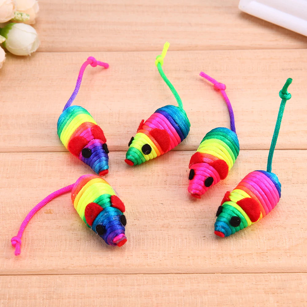 5pcs False Mouse Cat Toy Tear Resist Multicolor Mouse Cat Toys Reusable Mini Rope Mouse Toy for Pet Training Accessories Tool