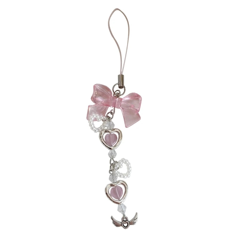 Phone Charm Strap Keychain Kawaii-Cute Crystal Jellyfish Pendant  Phone Chain Bowknot Phone Charm Keycord for  iPhone Camera Bag