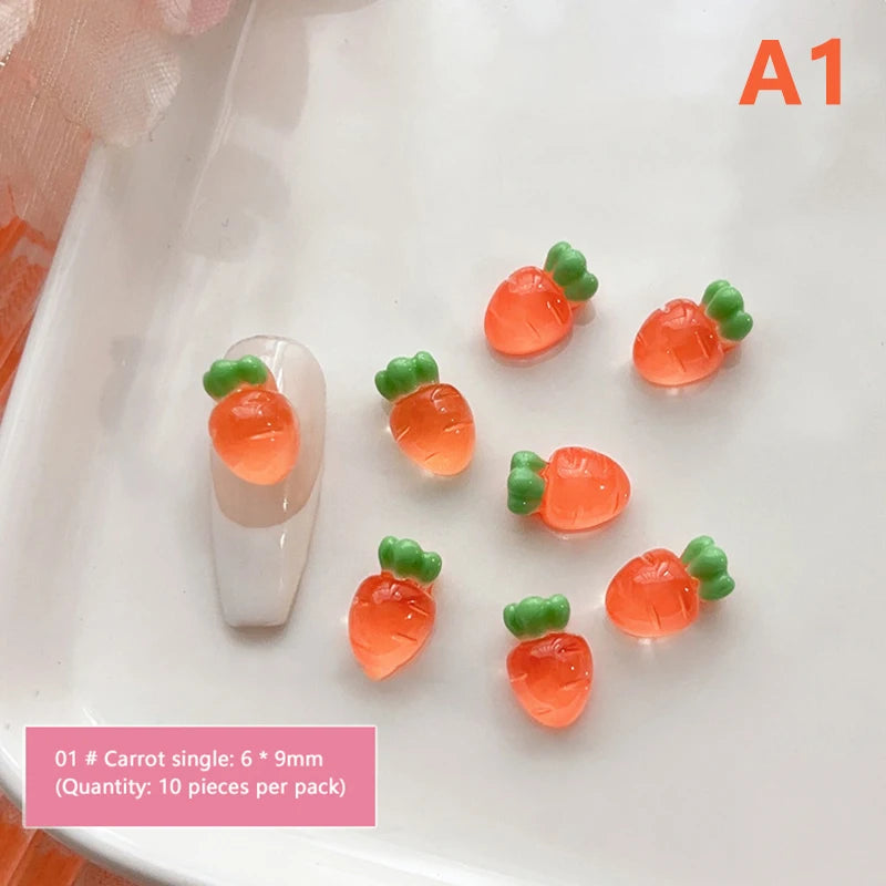 10pcs Nail Art Charms Resin Mini Cherry Strawberry Nail Art Flat Back Stone Figurines Scrapbook DIY Jewelry Decor Crafts