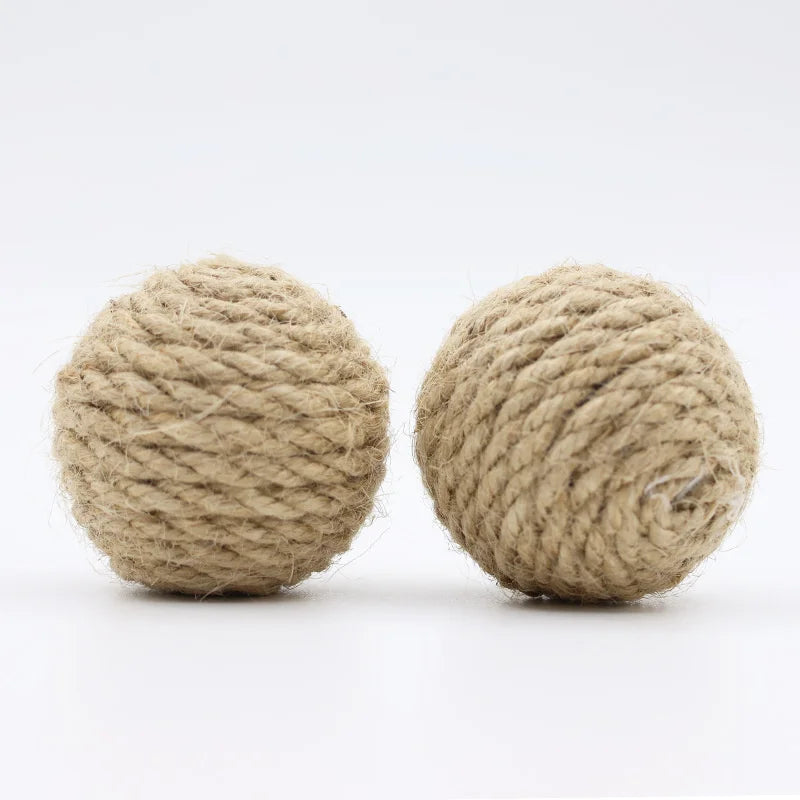2pcs Pet Cat Hemp Rope Ball Rolling Interactive Hand-woven Cat Scratching Interactive Ball Sound Ball To Attract Attention Toy