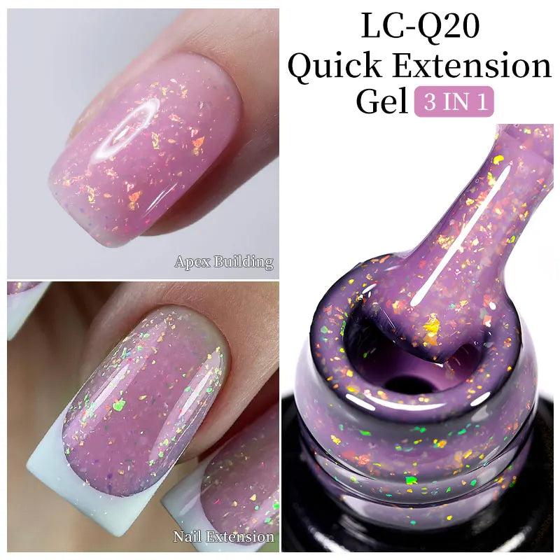 LILYCUTE Milky White Gold Sequins Quick Extension Rubber Base Gel Nail Polish Glitter Extend Construct Hard Gel Nail Art Varnish