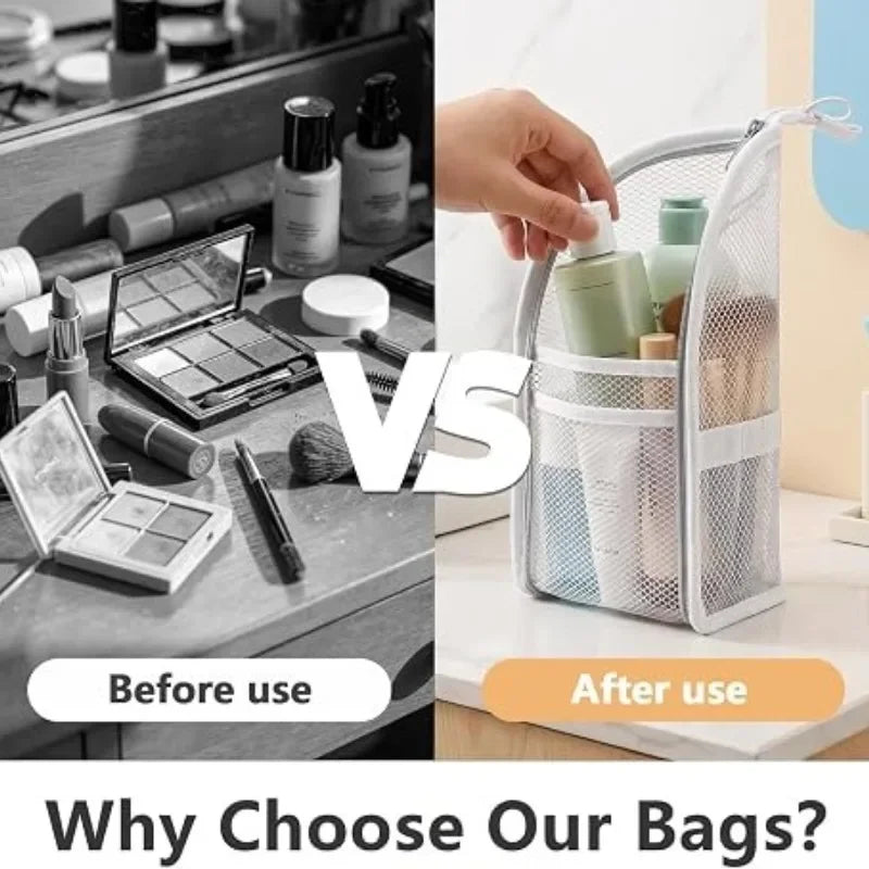 NEW Standing Mesh Toiletry Bag Women Portable Cosmetic Makeup Organizer Travel Waterproof Toothbrush Storage Case Beauty Pouch