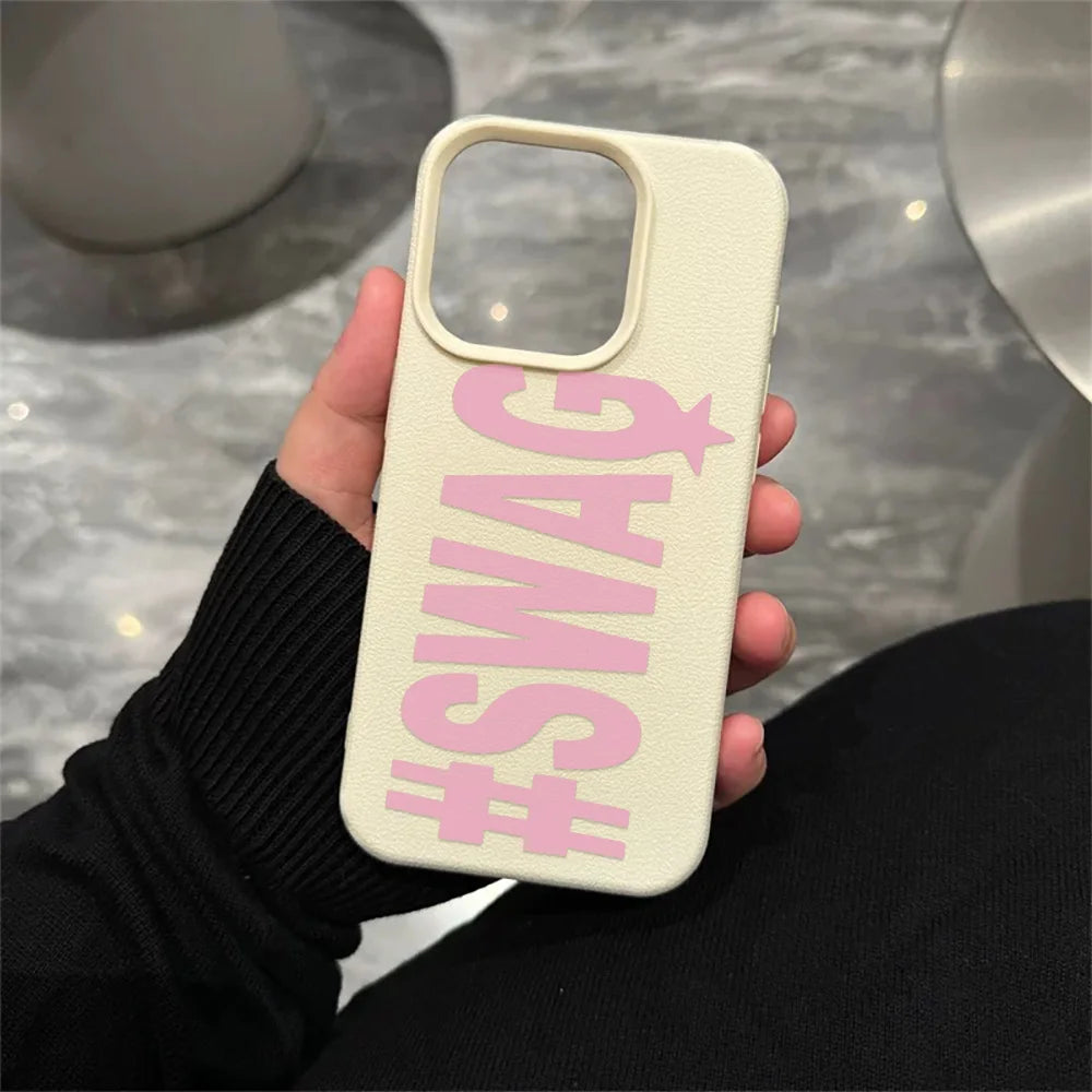 White Swag ﻿Phone Case For IPhone 17E 14 15 Pro Max 13 12 11 16 15 Plus Air 16e Leather Grain Silicone Soft Cover