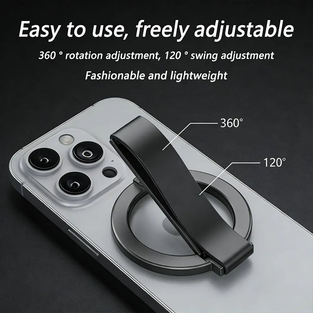2025 innovative design aluminum alloy magnetic mobile phone ring holder, 360° rotation, 120° swing, suitable for iPhone 12+