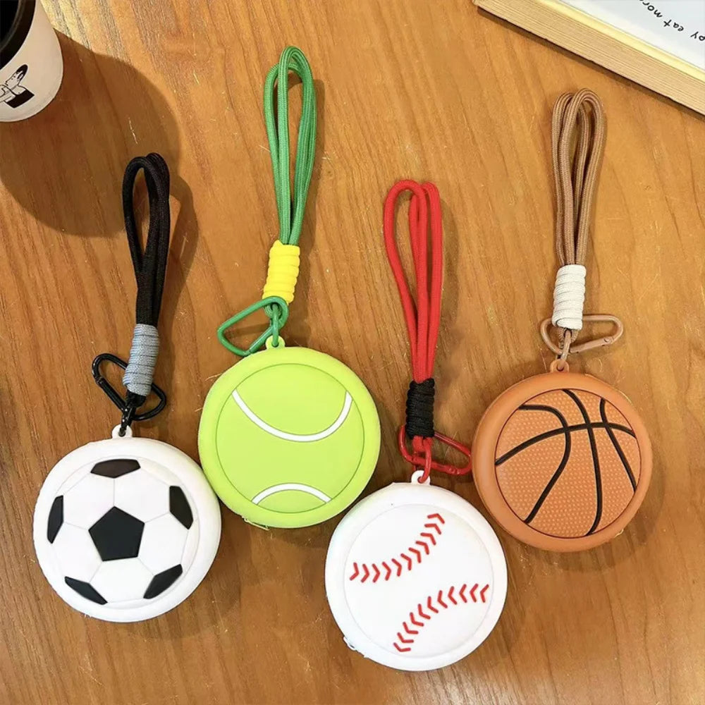 Creative Sports Style Silicone Coin Purse Wallet Basketball Football Shaped Storage Bag Headphone Box Schoolbag Pendant Keychain