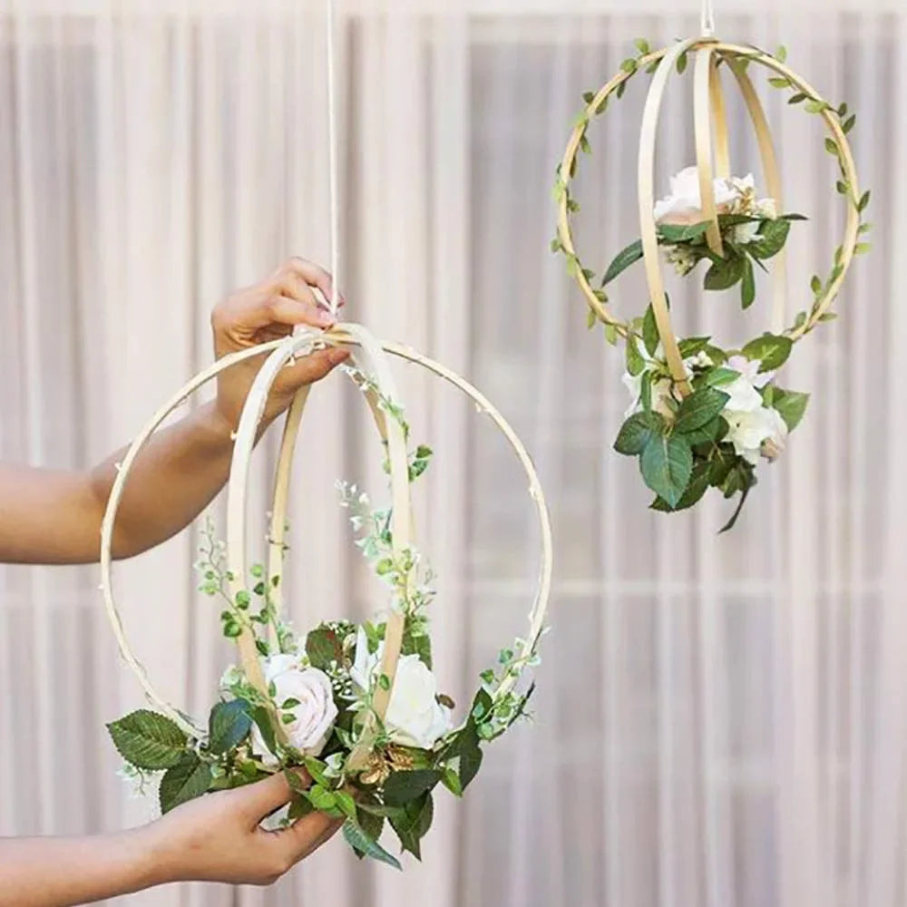 2Pcs Wooden Bamboo Floral Hoop Wreath Macrame Craft Hoop Rings For DIY Wedding Wreath Decor Dream Catcher Wall Hanging Crafts