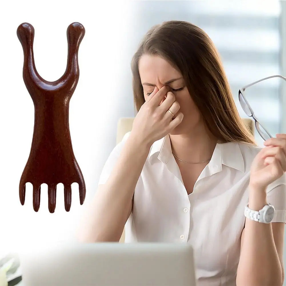 Natural Sandalwood Massage Comb Six-Claw Head Acupoint Massage Gua Sha Tool Neck Face Lifting Scraping Massager