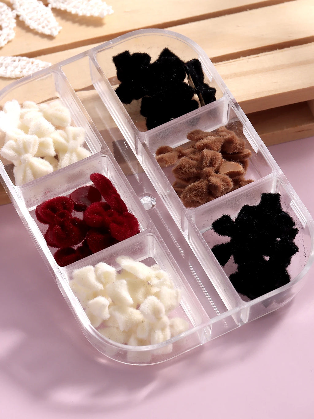 Valentine's Velvet Winter Wine Red Black Flocking Bow Design Nail Accessories DIY Bow Tie Heart Shape Nail Art Supplies Nail Art