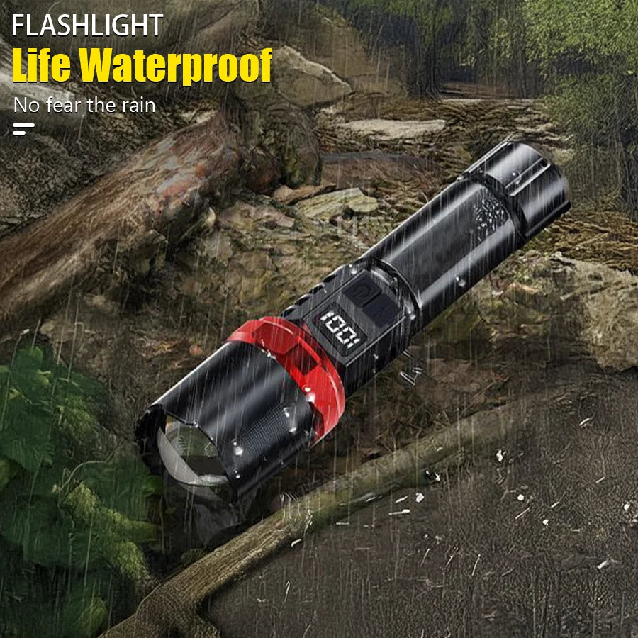 Super Bright LED Flashlight USB Rechargeable Flashlights with Tactical Zoom High Power Spotlight Outdoor Camping Fishing Torch