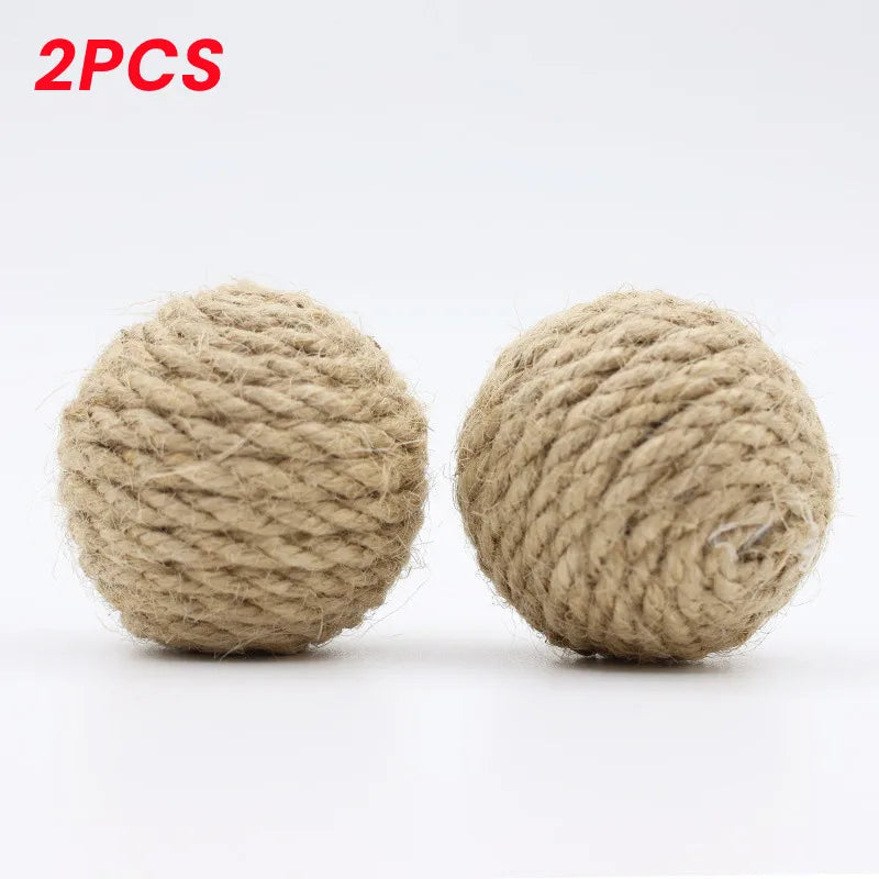 2pcs Pet Cat Hemp Rope Ball Rolling Interactive Hand-woven Cat Scratching Interactive Ball Sound Ball To Attract Attention Toy