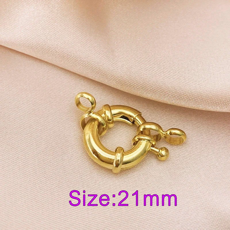 18K Real Gold Color Round Spring Clasps Hooks for Bracelet Clavicle Necklace Clasp Connectors DIY Jewelry Making Supplies