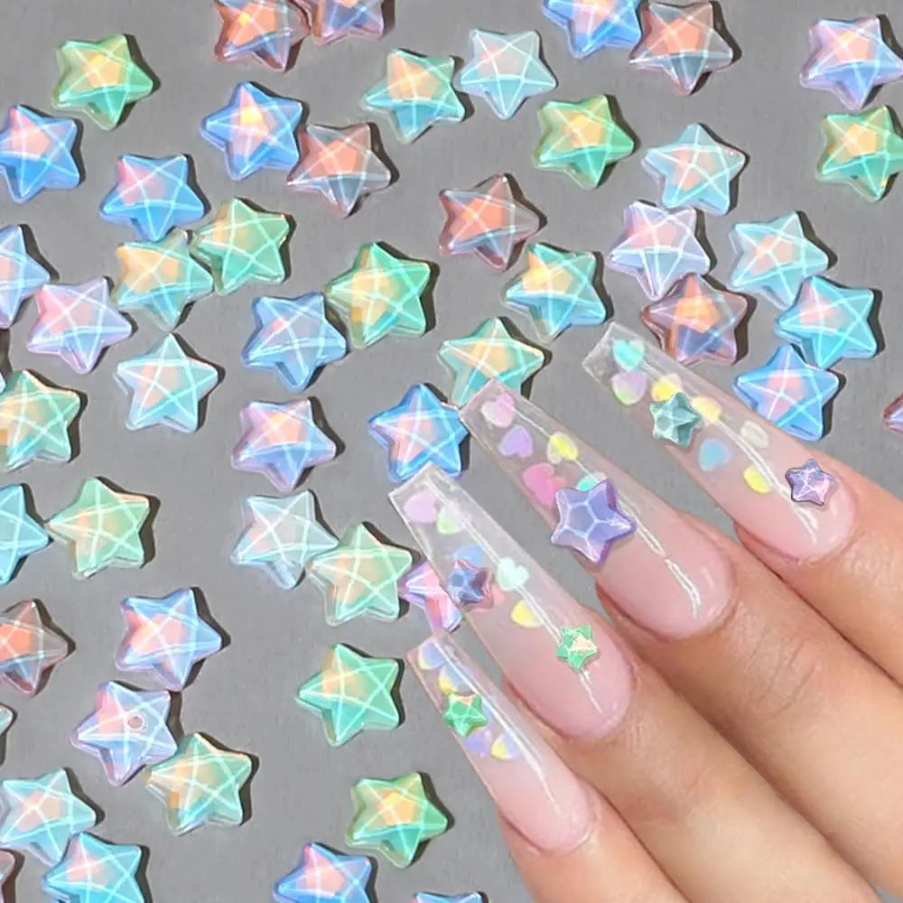 50pcs Mocha Star/love Nail Charms 3MM Star Charms for Nails 3D Mini Nail Rhinestones nail art Color Nail Gems nails accessories