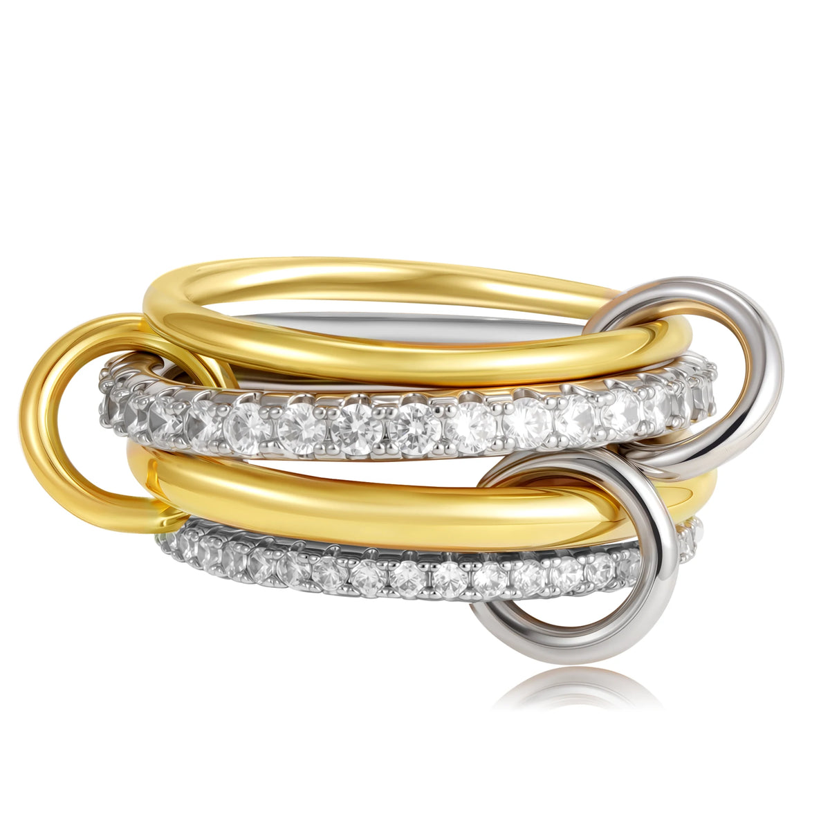 Gothic Multi-layer Metal Two-tone Stacking Rings for Women PVD Waterproof Stainless Steel CZ Zircon Finger Ring Designer Jewelry