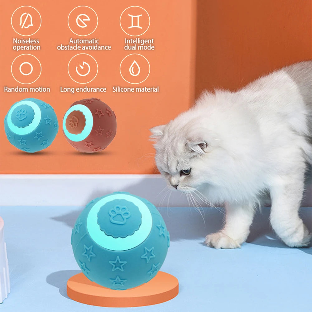 Smart Ball Cat Toy 2 Modes Rechargeable Cat Exercise Active Rolling Ball Toys Electric Cat Toys Interactive For Puppy Dog & Cats