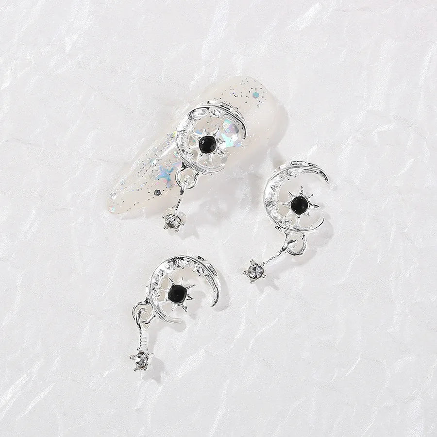 10Pcs New Moon Star Pendant Nail Art Charm 3D Metal Shiny Love Zircon Moon Tassels Nail Pendant DIY Nail Diamond Accessories
